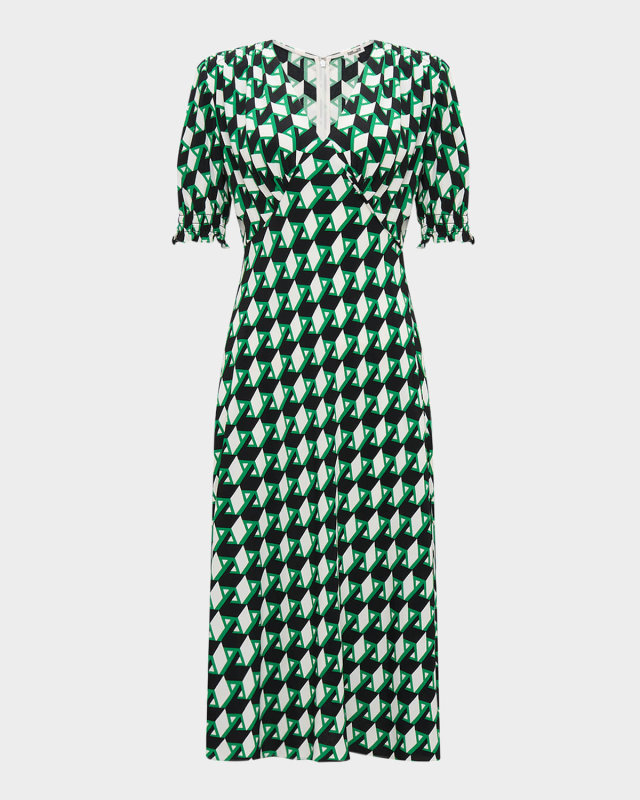Jemma Geometric-Print Empire Midi Dress